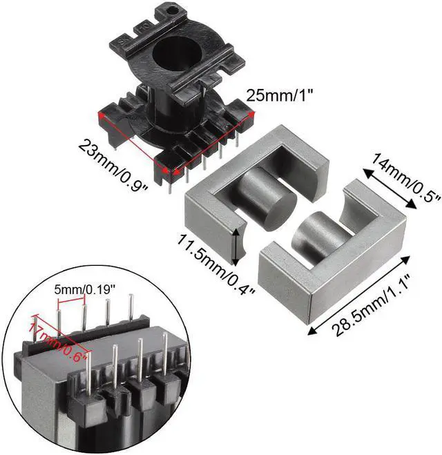 Alt view image 4 of 4 - 4 Sets EC28 5 with 5pin Transformer Bobbin PC40 Ferrite Core Vertical 8 Ferrite Halves and 4 Bobbin