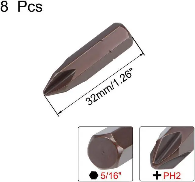 Alt view image 2 of 4 - 8 Pcs Phillips Bits 5/16-inch 8mm Hex Shank 32mm Length Cross PH2 Magnetic Screw Driver S2 Screwdriver Bit