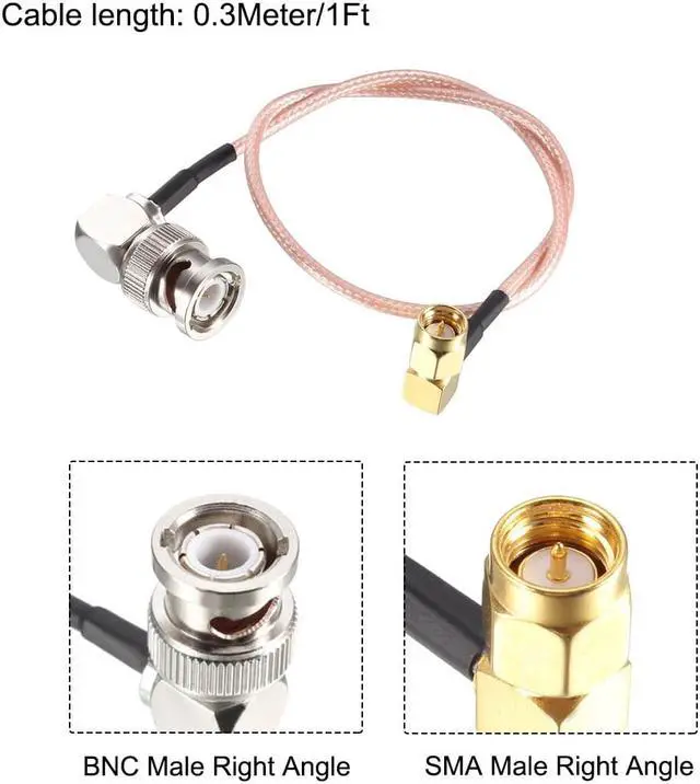 Alt view image 2 of 4 - BNC Male Right Angle to SMA Male Right Angle RG316 Coaxial Cable 0.3Meter/1Ft