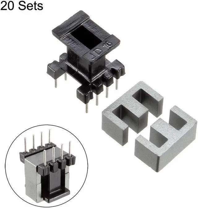 Alt view image 2 of 4 - 20 Sets EE10 4 with 4pin Transformer Bobbin PC40 Ferrite Core Vertical 40 Ferrite Halves and 20 Bobbin