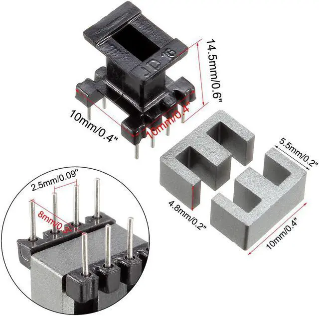 Alt view image 4 of 4 - 10 Sets EE10 4 with 4pin Transformer Bobbin PC40 Ferrite Core Vertical 20 Ferrite Halves and 10 Bobbin