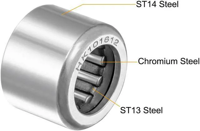 Alt view image 3 of 4 - HK101612 Drawn Cup Needle Roller Bearings, Open End, 10mm Bore, 16mm OD, 12mm Width 7800N Static Load 6700N Dynamic Load 19000rpm Limiting Speed 4pcs