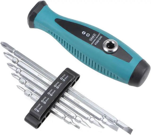 Main image of Magnetic Screwdriver 6 in 1 Dual Way Slotted Phillips Head 1/4inch Hex Shank Screwdrive Bits Set w Square Shaft Non Slip Comfortable Handle
