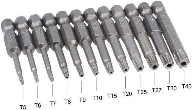 Alt view image 2 of 4 - 12pcs Torx Bits Set 1/4 Inch Hex Shank T5-T40 Magnetic 50mm Length Security Tamper Proof Star 6 Point Screwdriver Kit Tools