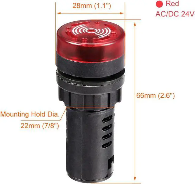 Alt view image 2 of 5 - Pilot Light AC/DC 24V Panel Indicator Flashing Alarm with Buzzer, Red LED, 2Pcs