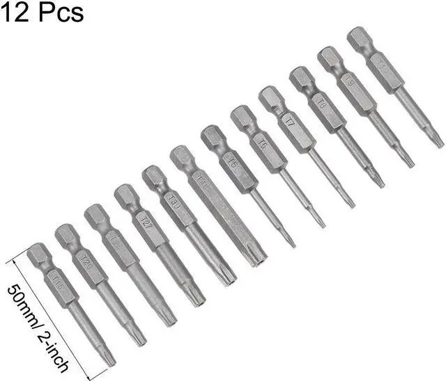 Alt view image 3 of 4 - 12pcs Torx Bits Set 1/4 Inch Hex Shank T5-T40 Magnetic 50mm Length Security Tamper Proof Star 6 Point Screwdriver Kit Tools