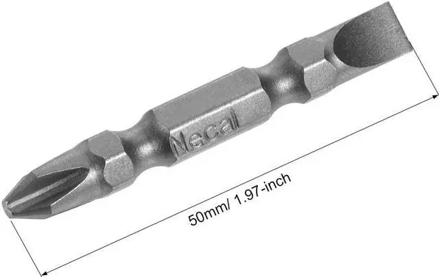 Alt view image 2 of 4 - 10pcs 1/4inch Hex Shank 50mm Length Magnetic Screwdriver SL6/PH2 Slotted-Phillips Double-Head Screwdriver Bits S2 Alloy Steel