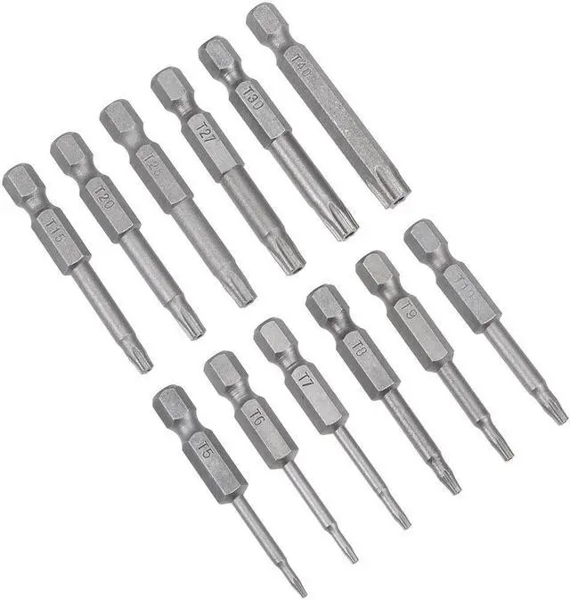 Main image of 12pcs Torx Bits Set 1/4 Inch Hex Shank T5-T40 Magnetic 50mm Length Security Tamper Proof Star 6 Point Screwdriver Kit Tools