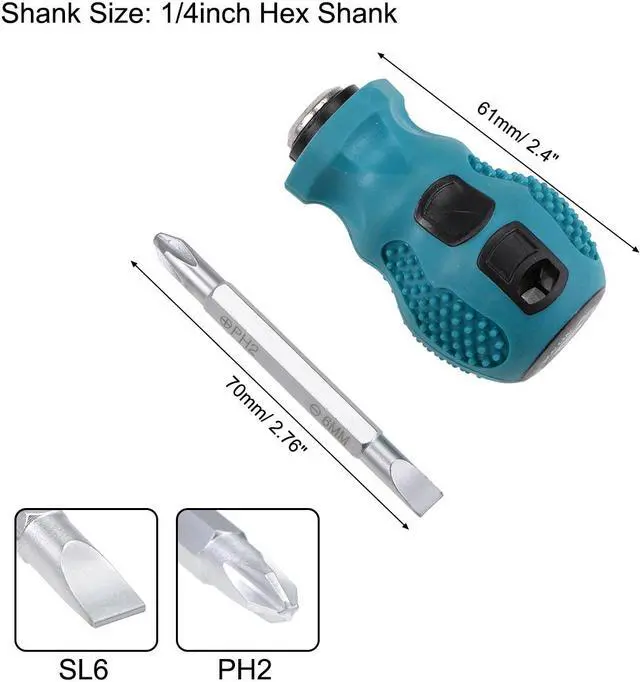 Alt view image 2 of 3 - Magnetic Screwdriver Dual Way Slotted Phillips PH2/SL6 Screwdrive Bits w Round Shaft Non Slip Comfortable Handle