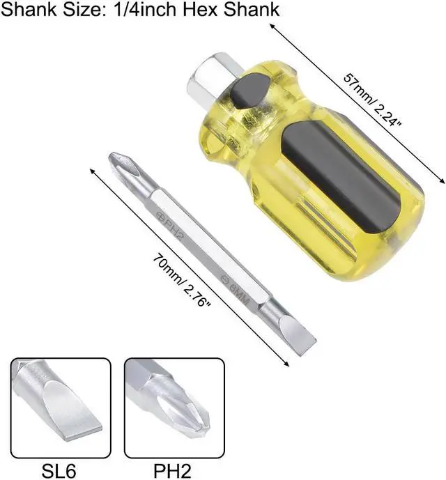 Alt view image 2 of 3 - Magnetic Screwdriver Dual Way Slotted Phillips PH2/SL6 Screwdrive Bits 70mm Length w Round Shaft Comfortable Handle