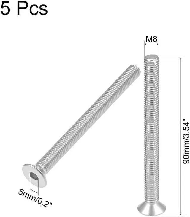 Alt view image 2 of 3 - M8x90mm Flat Head Machine Screws Inner Hex Screw 304 Stainless Steel Fasteners Bolts 5Pcs
