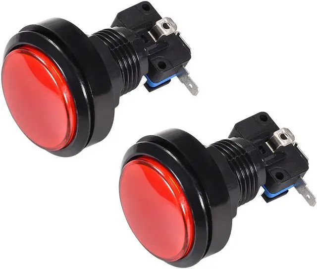 Main image of Game Push Button 46mm Round 12V LED Illuminated Push Button Switch with Micro Switch for Arcade Video Games Red 2pcs