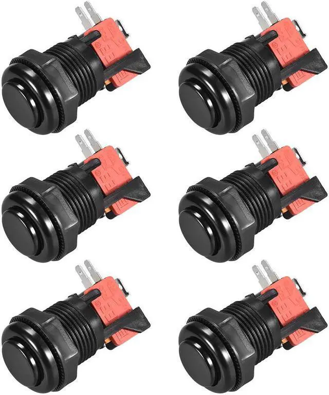 Main image of 27mm Mounting Hole Momentary Game Push Button Switch with Micro Switch for Arcade Video Games Black 6pcs
