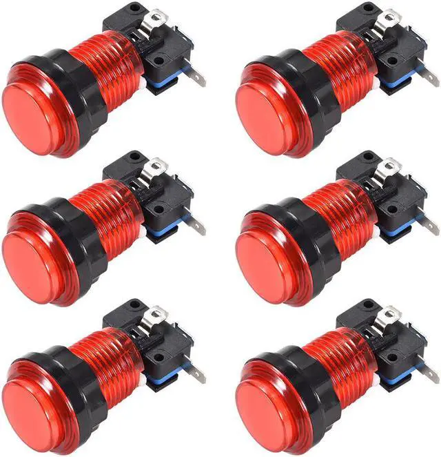 Main image of Game Push Button 33.5mm Round 12V LED Illuminated Push Button Switch with Micro Switch for Arcade Video Games Red 2pcs