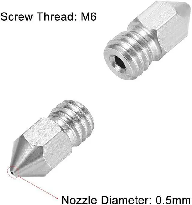 Alt view image 3 of 5 - 0.5mm 3D Printer Nozzle, Fit MK8 Extruder Head, for 1.75mm Filament Stainless Steel 2pcs