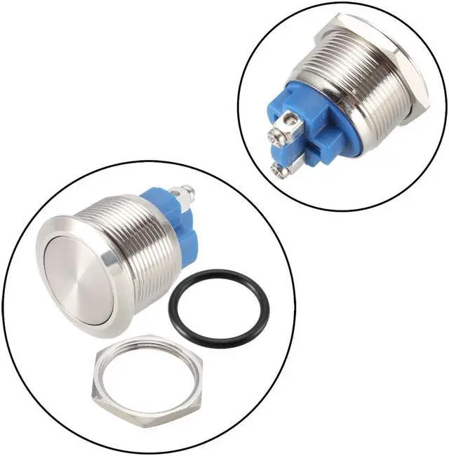 Alt view image 2 of 3 - Latching Metal Push Button Switch Flat Head 22mm Mounting Dia 1NO 1pcs