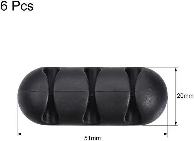 Alt view image 2 of 5 - 6Pcs Cable Clips Black Organizer Wire Tie Clamp Holder Self Adhesive Cord Holders Desk Cable Organize