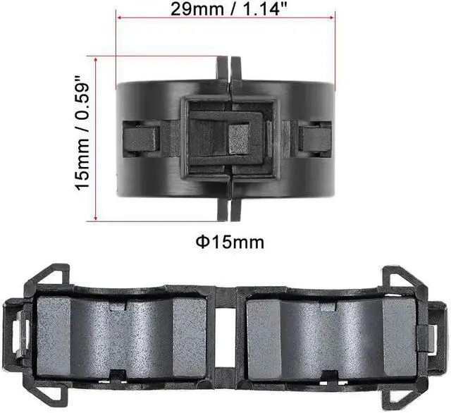 Alt view image 2 of 4 - 15mm Ferrite Cores Ring Clip-On RFI EMI Noise Suppression Filter Cable Clip, Black 5pcs