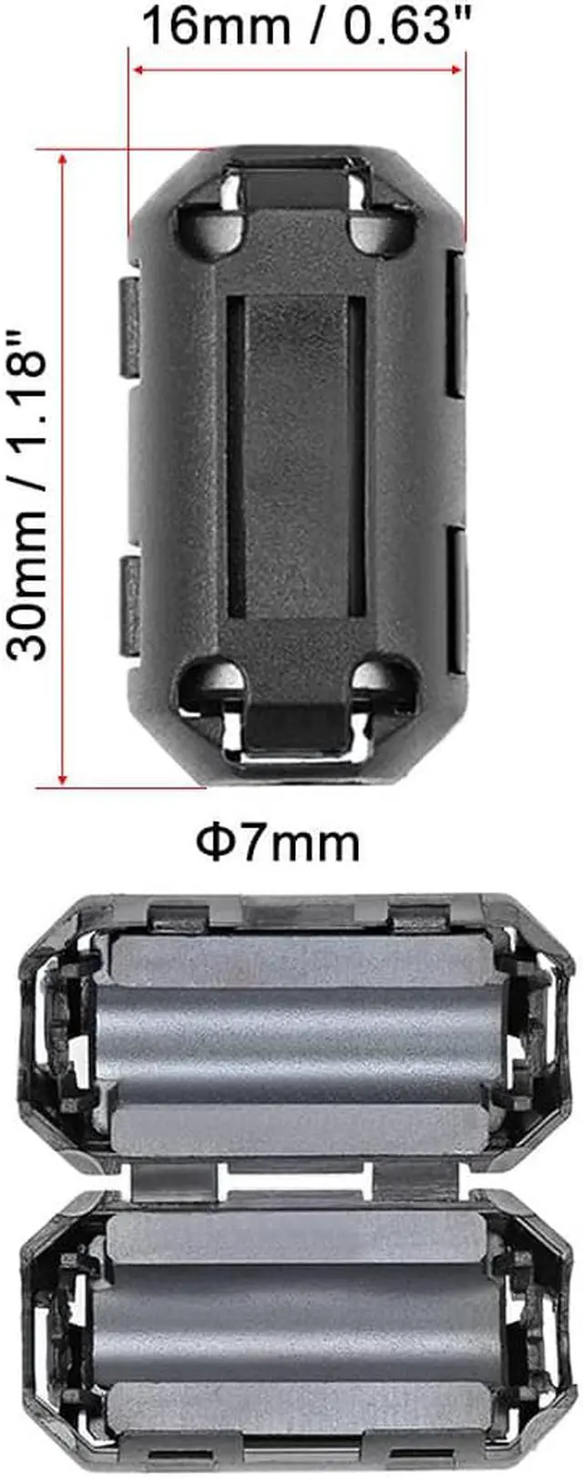 Alt view image 2 of 10 - 7mm Ferrite Cores Ring Clip-On RFI EMI Noise Suppression Filter Cable Clip, Black 10pcs