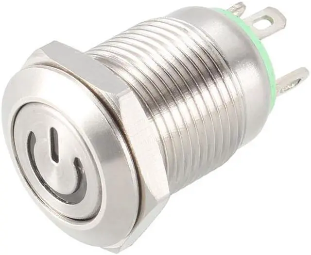 Main image of Momentary Metal Push Button Switch Flat Head 12mm Mounting Dia 1NO 3-6V Green LED Light
