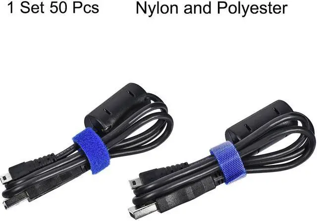 Alt view image 3 of 7 - Reusable Cable Ties, 4 Inch Hook and Loop Cord Wraps, Blue Zip Tie 50pcs