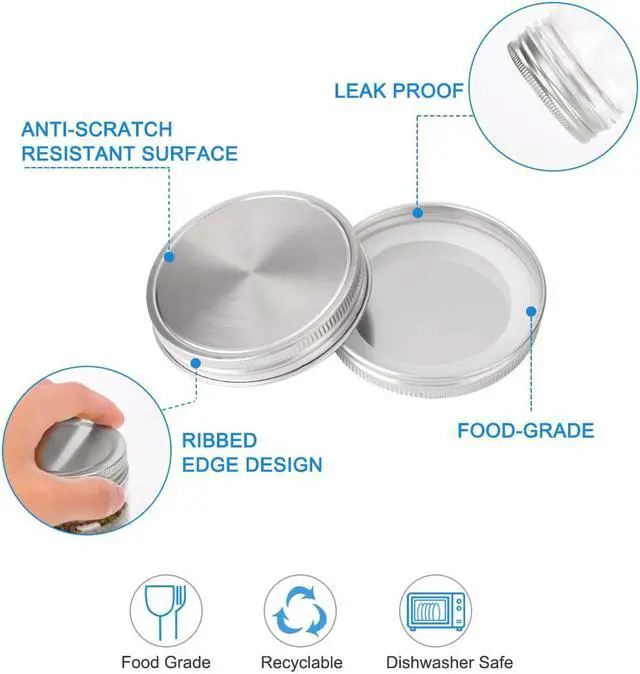 Alt view image 3 of 7 - 8pcs Stainless Steel Wide Mouth Mason Jar Lids with Sealing Rings Food Storage Caps for Mason Canning Ball Jars