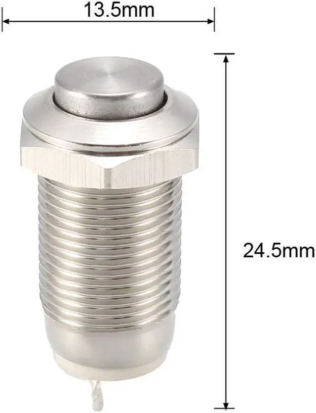 Alt view image 3 of 3 - Momentary Metal Push Button Switch 10mm Mounting Dia 1NO 250V 5A