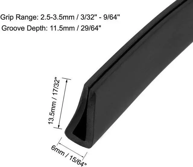 Alt view image 2 of 3 - Edge Trim U Seal Black PVC Plastic U Channel Edge Protector Fits 3/32'' - 9/64'' Edge 10 Feet Length