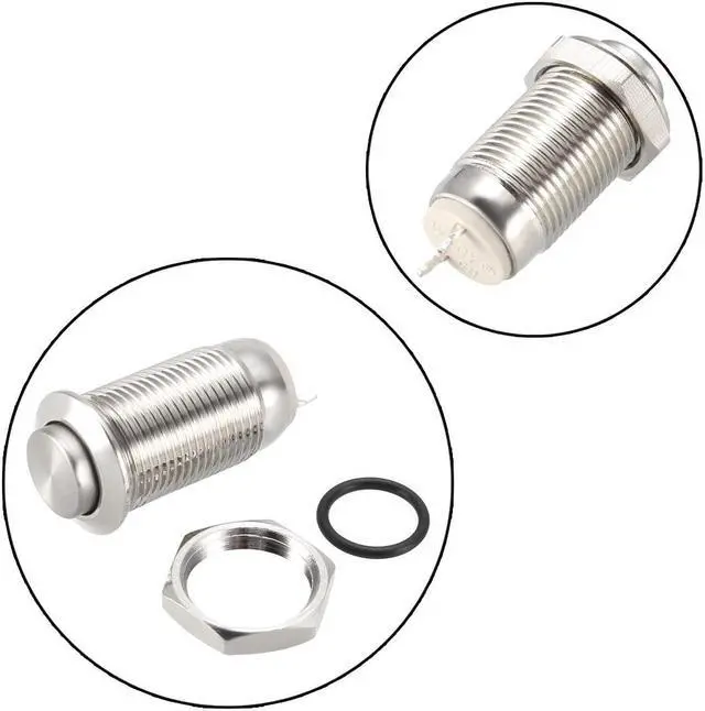 Alt view image 2 of 3 - Momentary Metal Push Button Switch 10mm Mounting Dia 1NO 250V 5A