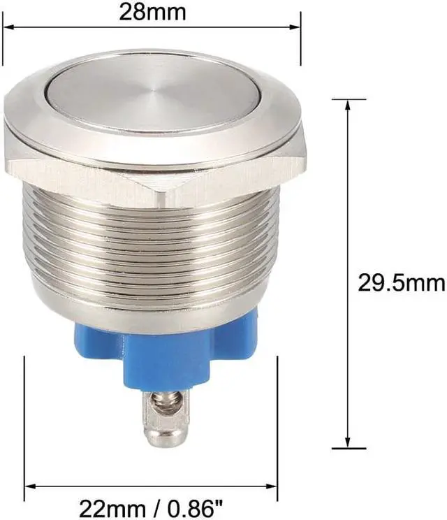 Alt view image 3 of 3 - Latching Metal Push Button Switch Flat Head 22mm Mounting Dia 1NO 1pcs