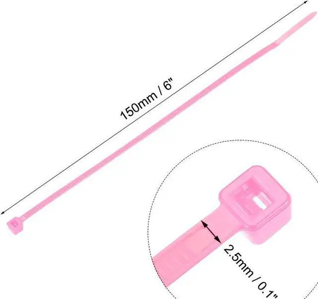Alt view image 2 of 3 - Cable Zip Ties 150mmx2.5mm Self-Locking Nylon Tie Wraps Pink 80pcs