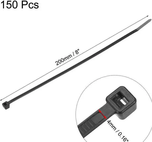 Alt view image 2 of 3 - Cable Zip Ties 200mmx4mm Self-Locking Nylon Tie Wraps Black 150pcs