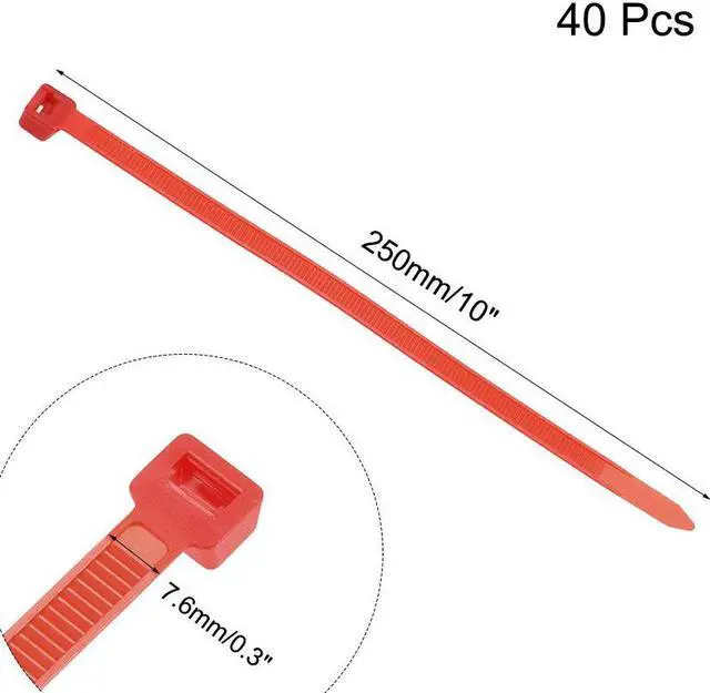 Alt view image 2 of 3 - Cable Zip Ties 250mmx7.6mm Self-Locking Nylon Tie Wraps Red 40pcs
