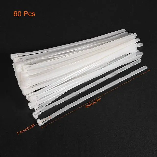 Alt view image 2 of 4 - Reusable Cable Ties 450mmx7.4mm Adjustable Nylon Zip Ties Wraps White 60pcs