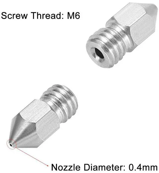 Alt view image 3 of 5 - 0.4mm 3D Printer Nozzle, Fit MK8 Extruder Head, for 1.75mm Filament Stainless Steel 2pcs