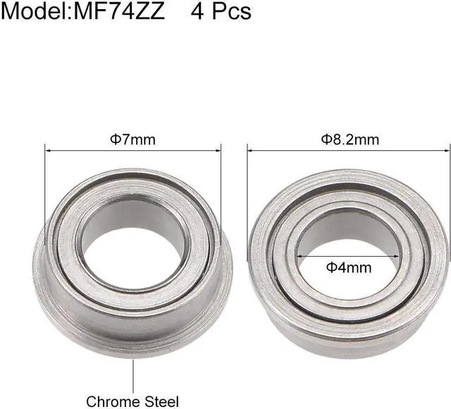 Alt view image 2 of 3 - MF74ZZ Flange Ball Bearing 4x7x2.5mm Shielded Chrome Bearings 4pcs