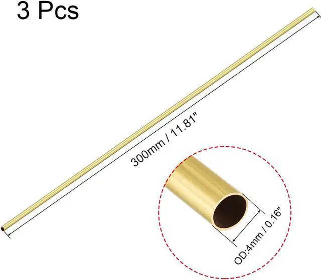 Alt view image 2 of 3 - Brass Round Tube 300mm Length 4mm OD 0.2mm Wall Thickness Seamless Straight Pipe Tubing 3 Pcs