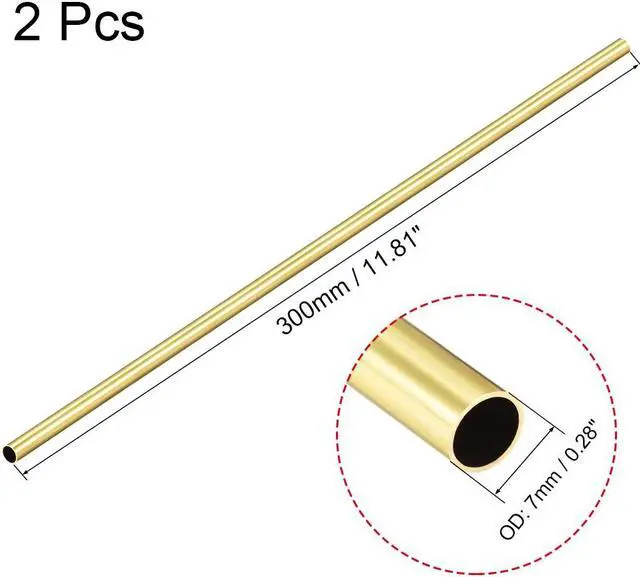 Alt view image 2 of 3 - Brass Round Tube 300mm Length 7mm OD 0.5mm Wall Thickness Seamless Straight Pipe Tubing 2 Pcs