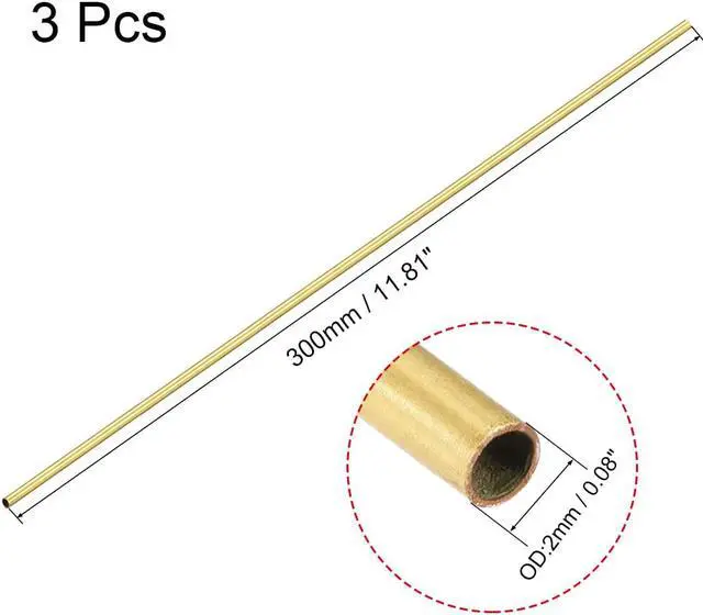 Alt view image 2 of 3 - Brass Round Tube 300mm Length 2mm OD 0.2mm Wall Thickness Seamless Straight Pipe Tubing 3 Pcs