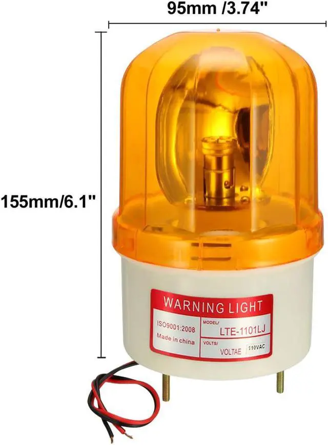 Alt view image 2 of 5 - LED Warning Light Bulb Rotating Flashing Industrial Signal Tower Lamp Buzzer 90dB AC 110V Yellow LTE1101LJ