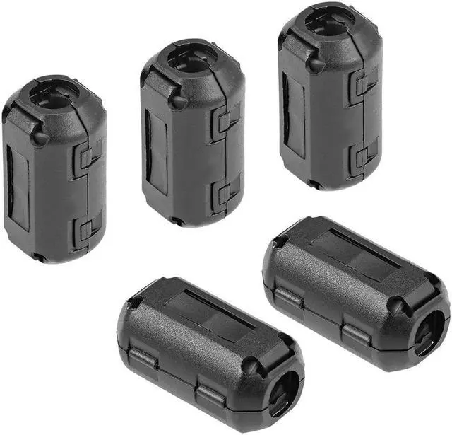 Main image of 9mm Ferrite Cores Ring Clip-On RFI EMI Noise Suppression Filter Cable Clip, Black 5pcs