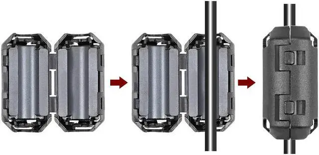 Alt view image 3 of 5 - 7mm Ferrite Cores Ring Clip-On RFI EMI Noise Suppression Filter Cable Clip, Black 5pcs
