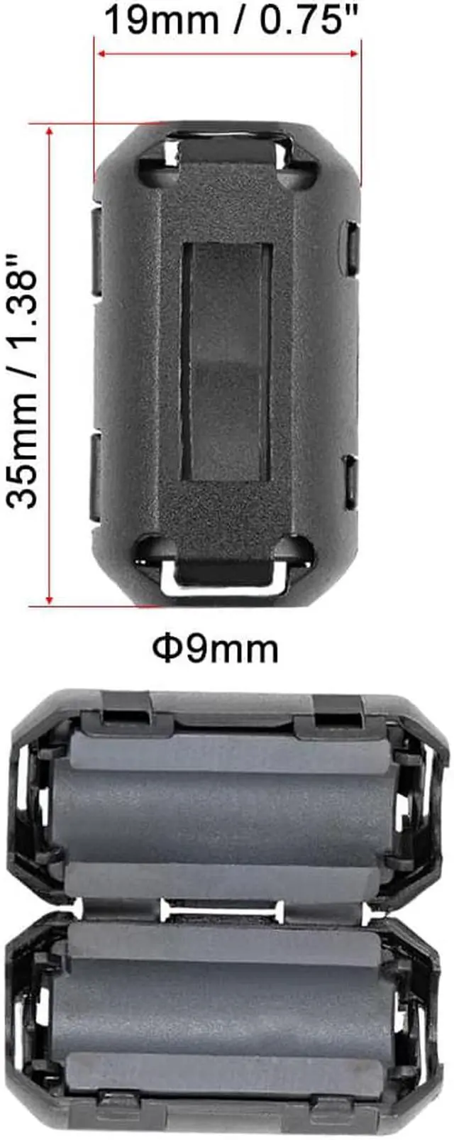 Alt view image 2 of 5 - 9mm Ferrite Cores Ring Clip-On RFI EMI Noise Suppression Filter Cable Clip, Black 5pcs