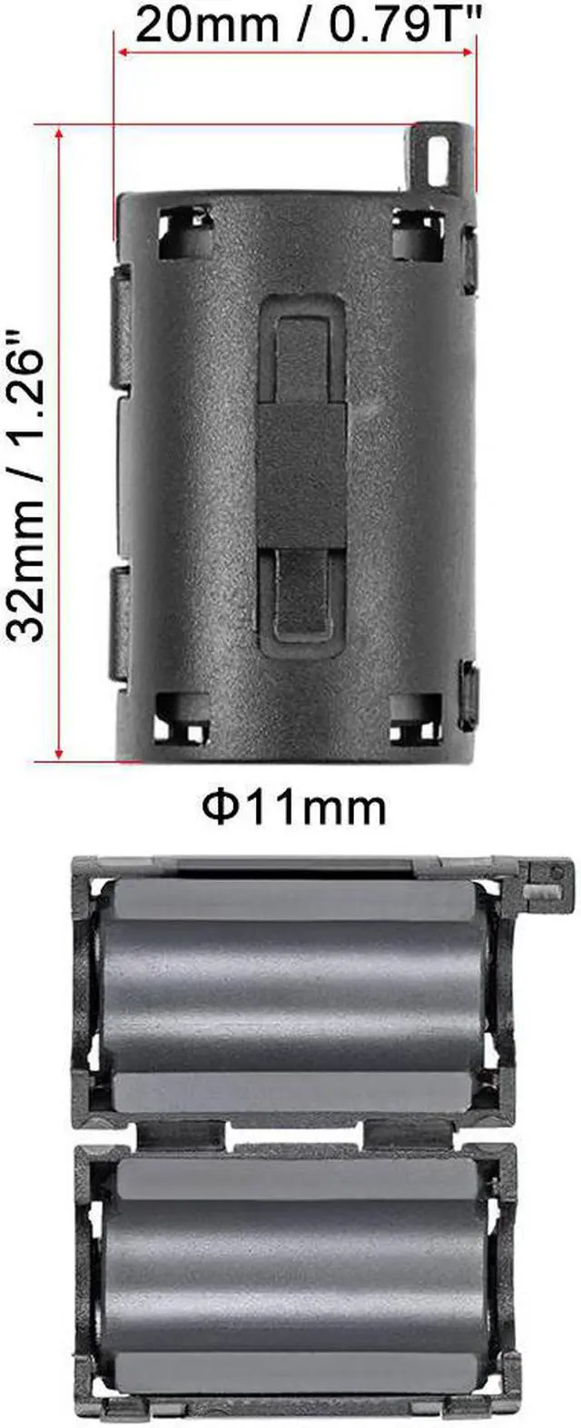 Alt view image 2 of 5 - 11mm Ferrite Cores Ring Clip-On RFI EMI Noise Suppression Filter Cable Clip, Black 5pcs