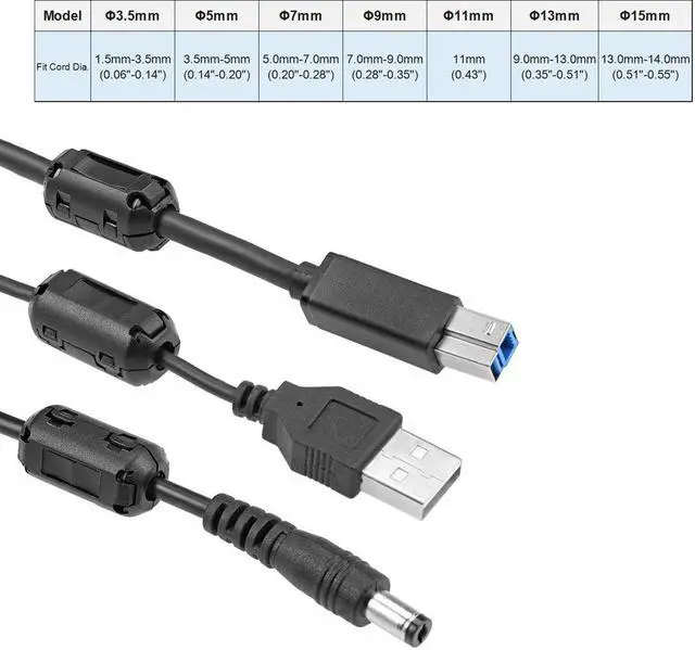 Alt view image 4 of 5 - 11mm Ferrite Cores Ring Clip-On RFI EMI Noise Suppression Filter Cable Clip, Black 5pcs