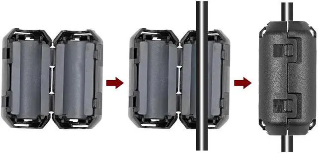 Alt view image 3 of 5 - 9mm Ferrite Cores Ring Clip-On RFI EMI Noise Suppression Filter Cable Clip, Black 5pcs
