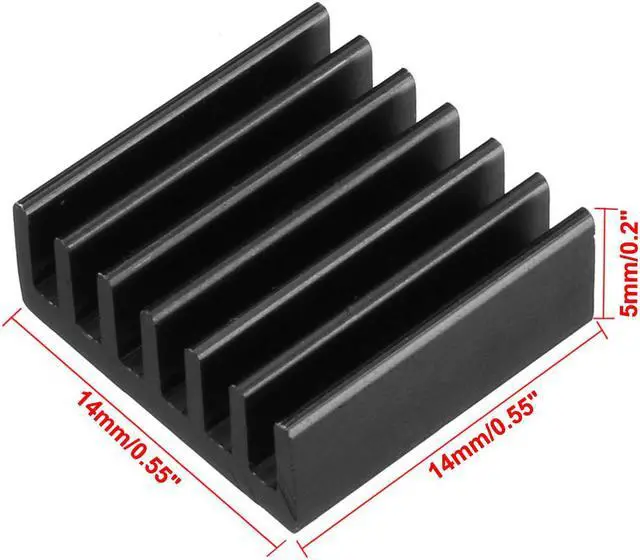 Alt view image 2 of 5 - Aluminum Heatsink Cooler Circuit Board Cooling Fin Black 14mmx14mmx5mm 10Pcs for Led Semiconductor Integrated Circuit Device