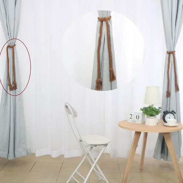 Alt view image 3 of 7 - 4 Pack Curtain Tiebacks 37 Inch Curtain Holdback Window Tie Backs Delicate Decorative Rope Curtain Holdback Holder, Brown