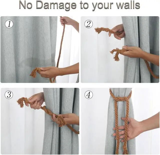 Alt view image 5 of 7 - 4 Pack Curtain Tiebacks 37 Inch Curtain Holdback Window Tie Backs Delicate Decorative Rope Curtain Holdback Holder, Brown