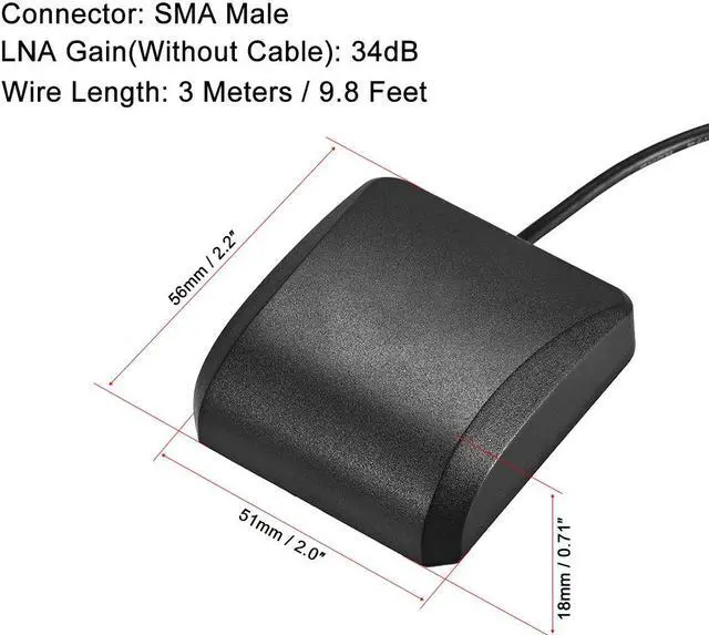Alt view image 2 of 3 - GPS Active Antenna Compatible with Beidou GNSS SMA Male Plug 90-Degree 42dB Aerial Connector Cable with Magnetic Mount 3 Meters Wire